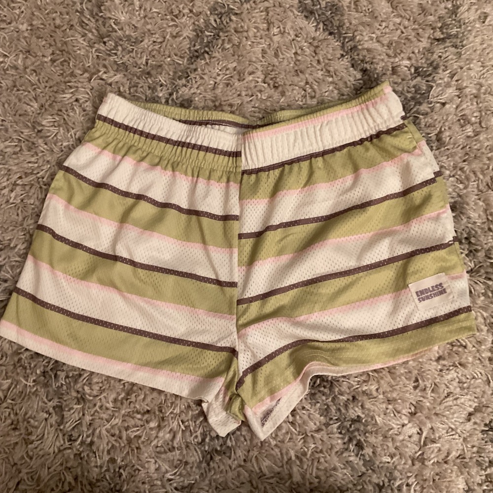 Grayson Threads Mesh Striped Athletic Shorts Green Pink‎ Womens M